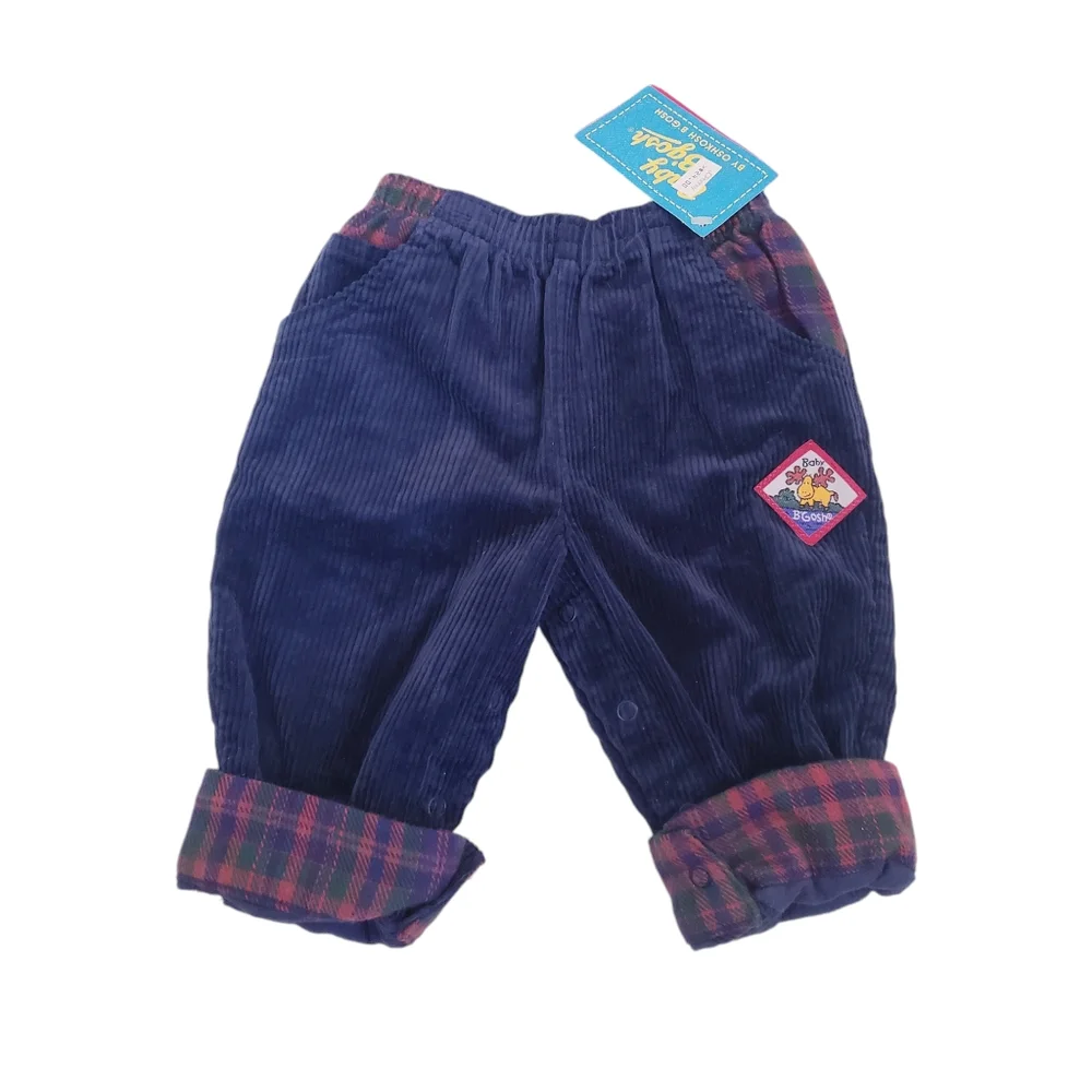 Vintage NWT Baby Oshkosh B'gosh Blue Corduroy Pants With Plaid Detail, 12 Months
